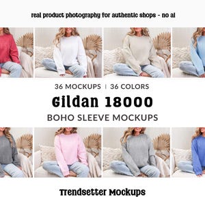 Gildan 18000 Sleeve Mockup Bundle: Boho Sweatshirt Collection (Digital Download)