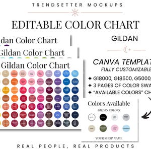 Editable Gildan Color Chart, Gildan 5000 Color Chart, Gildan 2000 Canva Template, Gildan Color Table, Gildan Sweatshirt Color Chart