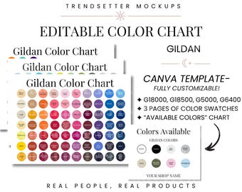 Editable Gildan Color Chart, Gildan 5000 Color Chart, Gildan 2000 Canva Template, Gildan Color Table, Gildan Sweatshirt Color Chart