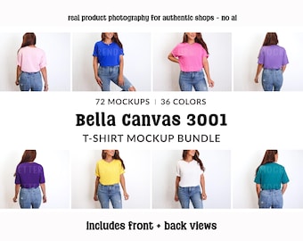 Bella Canvas 3001 Mockup Bundle, BC3001 Vorder- und Rückseite des T-Shirts, Real Person Model, No AI