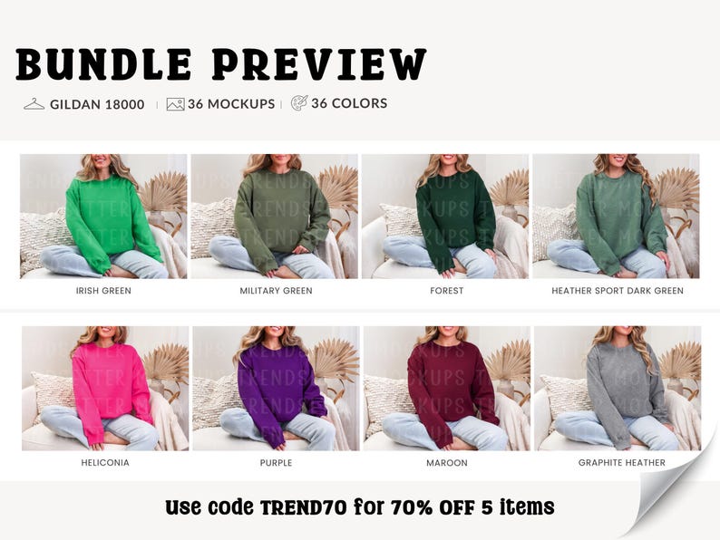 Gildan 18000 Sleeve Mockup Bundle: Boho G18000 Sweatshirt Mocks, Real Model image 5