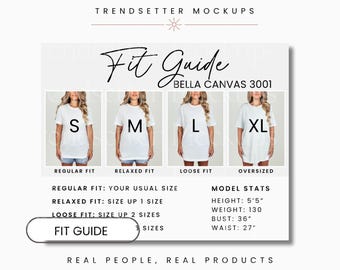 Guía de tallas de la camiseta Bella Canvas 3001