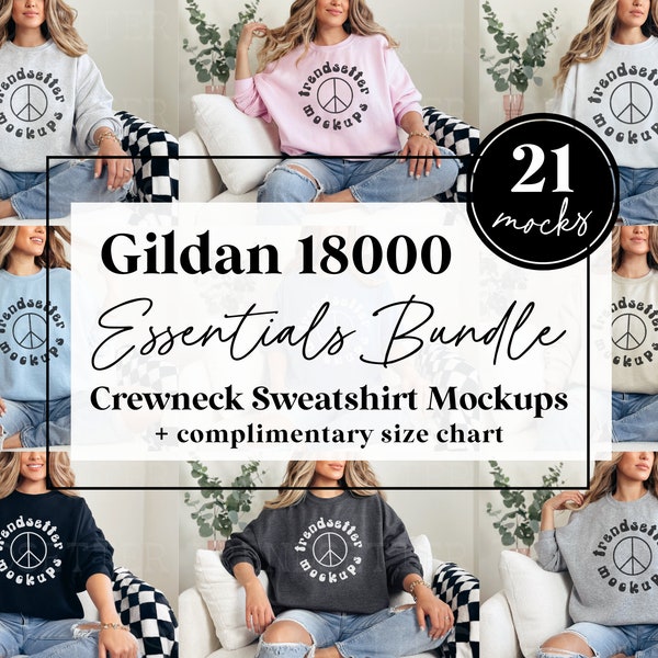 Gildan 18000 Mockup Bundle, G18000 Crewneck Sweatshirt-Kollektion, beliebte hochwertige Unisex-Sweatshirt-Mock-ups, neues Shop-Bundle