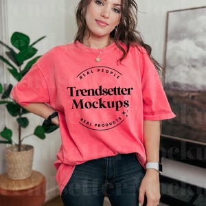 Comfort Colors 1717 Watermelon Mockup, CC1717 Oversized Tee Mock-up, Trendy Shirt Mock up, Aesthetic Mock Up Model, Real Person Model