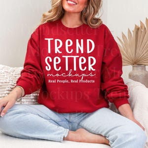 Gildan 18000 Antique Cherry Red Sweatshirt Mockup | G18000 Crewneck Sweatshirt Mock-up | Real Model | Trendy Sweater Boho Aesthetic