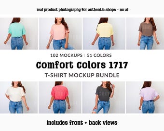 Comfort Colors 1717 Mockup Bundle, CC1717 Front + Back View of T-shirt, Real Model