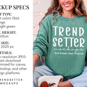 Light Green Comfort Colors 1566 Christmas Mockup, CC1566 Crewneck Sweatshirt, Real Model (Digital) image 3