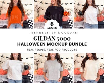 Gildan 5000 Halloween Mockup Bundle, G5000 Thanksgiving Collection, Trendy Fall Shop Bundle, popolari mock-up di magliette oversize unisex