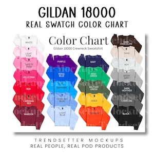 Gildan 18000 Sweatshirt Color Chart: Real Photo Mockup (PNG Digital Download) image 1