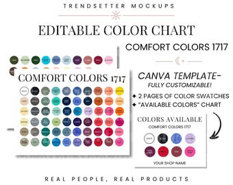 Editable Comfort Colors CC1717 Color Chart, Canva Template Editable Color Chart, Use with 1717 Size Chart and Comfort Colors Mockups