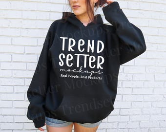 Black Gildan 18500 Hooded Sweatshirt Mockup: Minimalist Model (Digital Download)