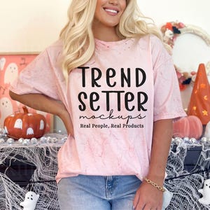 Color Blast 1745 Clay Mockup, Comfort Colors C1745 Halloween Tee, Trendy Pink Tie Dye Shirt Mock-Up, Pink Disco Spooky Season