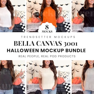 Bella Canvas 3001 Halloween Mockup Bundle, BC3001 Thanksgiving-Kollektion, trendiges Herbst-Shop-Bundle, beliebte Unisex übergroße T-Shirt-Modelle