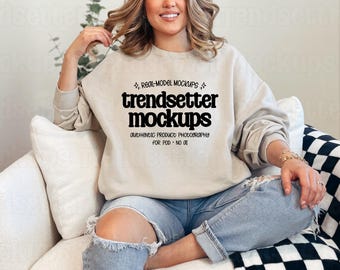 Jerzees 562MR Sandstone Mockup, J562MR Sweatshirt, Real Person Model
