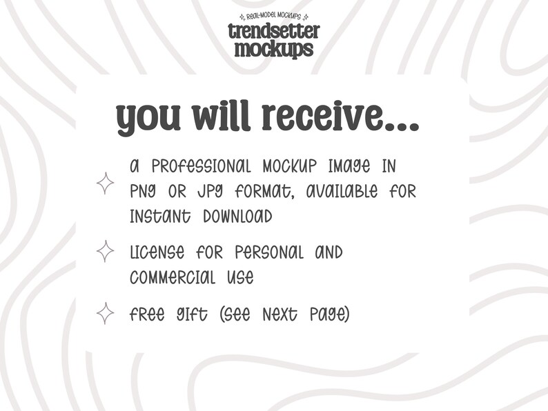The image is a professional mockup image in a Png or JPG format, available for instant download. It is intended for personal and commercial use, and there is a free gift (see next page) available.