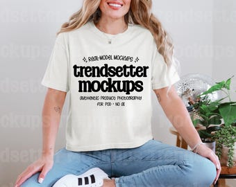 Comfort Colors 3023CL Ivory Mockup, 3023 Cropped Boxy Tee, Real Model