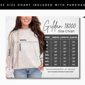 Gildan 18000 Ash MockUp, Ash Sweatshirt Boho Mock-up, Trendy Street Style Grey Pullover Mockup, Aesthetic Mock Up Model, Size Chart image 2