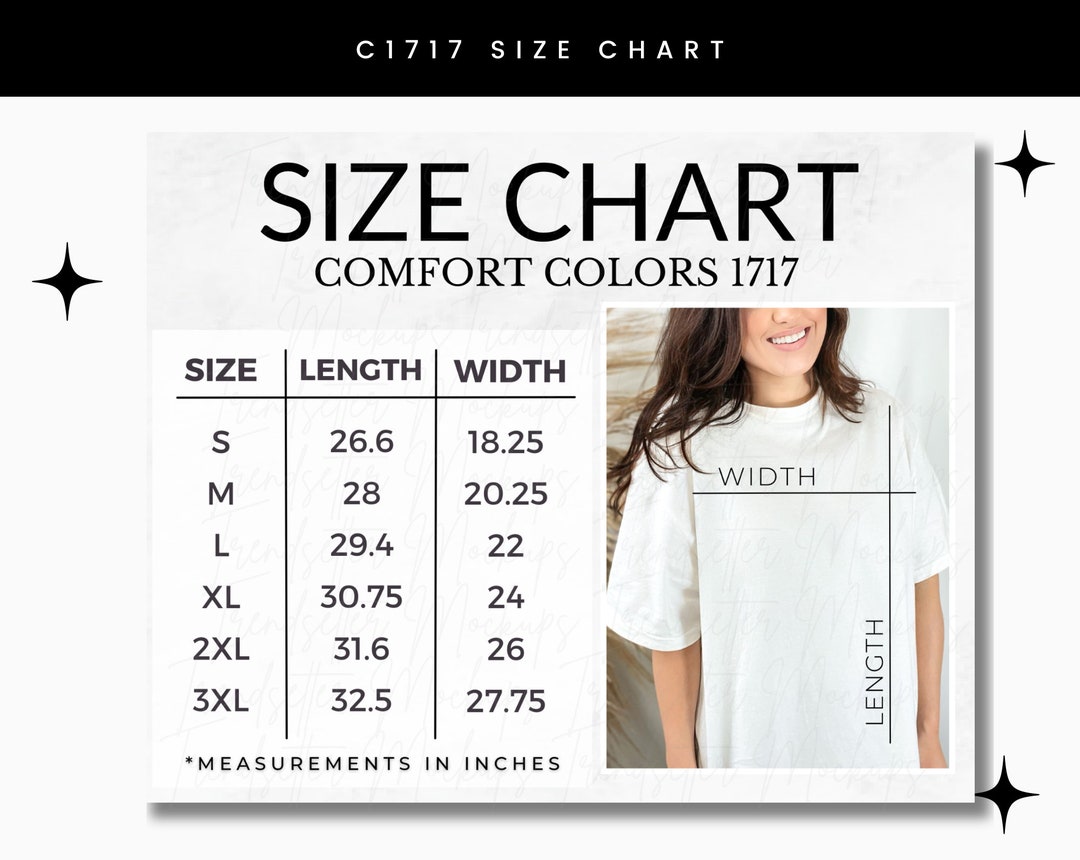 Comfort Colors 1717 Size Chart, C1717 Comfort Colors Unisex Size Chart ...