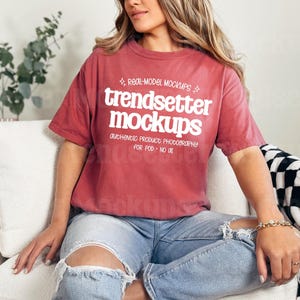 Comfort Colors 1717 Cumin T-Shirt Mockup, CC1717 Oversized Tee, Real Model image 1