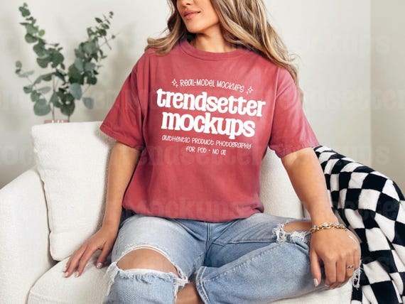Comfort Colors 1717 Cumin T-Shirt Mockup, CC1717 Oversized Tee, Real Model