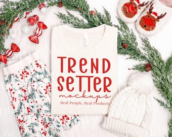 Bella Canvas 3001 Natural Christmas Mockup, BC3001 T-Shirt, No AI