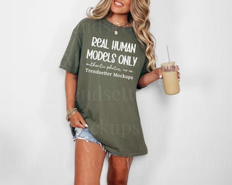 Comfort Colors 1717 Sage Mockup, CC1717 T-Shirt, Real Person Model