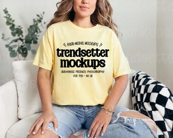 Maquette de t-shirt Comfort Colors 1717 beurre, surdimensionné CC1717, modèle réel