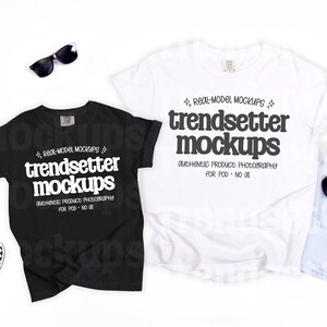 Comfort Colors 9018 Black & 1717 White T-Shirt Mockup, Mommy and Me Matching Tees, Minimalist Flat Lay, No AI image 1