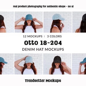 Otto Denim Hat Mockup Bundle: 18-204 Real Model Mockups for POD (Digital Download)