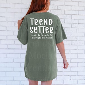 Comfort Colors 1717 Moss Mockup | CC1717 Moss T-Shirt Mock-up | Back of Shirt | Real Model | Trendy Mock | Outdoor Aesthetic