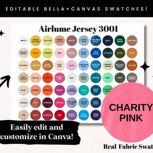 Carta de colores editable Bella + Canvas, muestras de tela Bella Canvas 3001, plantilla de carta de colores Canva, carta BC CVC, carta de colores Triblend 3413