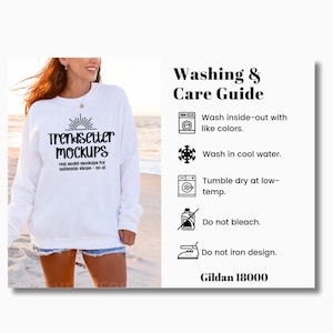 Gildan 18000 Care Instructions, G18000 Garment Washing Guide, Shirt Care Chart, G18000 Mockup, POD Seller Tools, Real Person Model image 1
