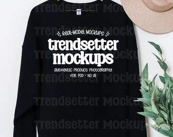 Gildan 18000 Black Sweatshirt Mockup | Hanging Flat Lay (Digital Download)