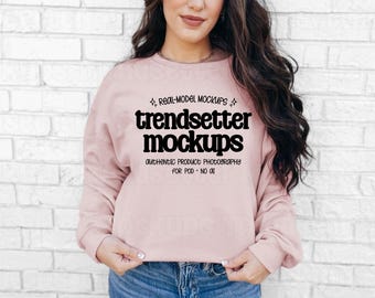Jerzees 562MR Blush Pink Mockup, J562MR Sweatshirt, Real Person Model