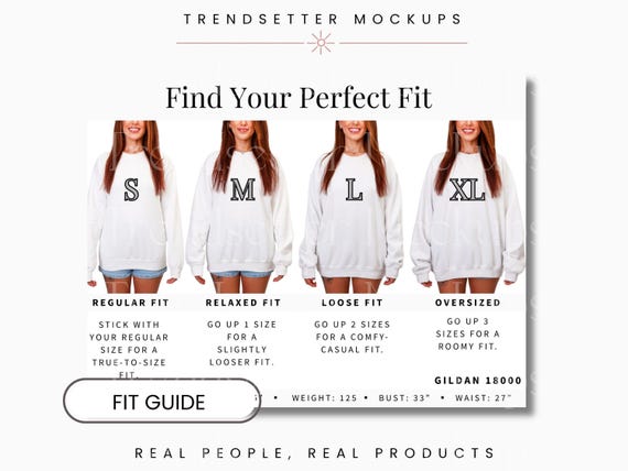 Gildan 18000 Crewneck Sweatshirt Fit Guide, Real Model
