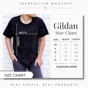 Gildan 5000B Youth Size Chart, Unisex Gildan 5000B Size Chart, Gildan Shirt Kids Size Chart, Gildan 5000B Mockup