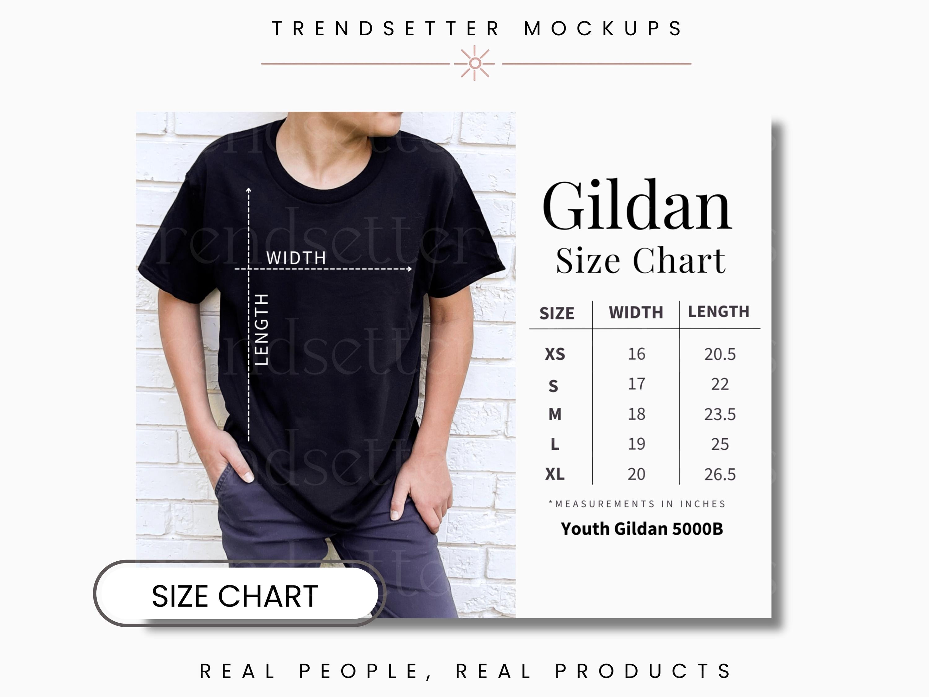 Tabla de tallas de Gildan 5000B para jóvenes, tabla de tallas de Gildan  5000B unisex, tabla de tallas de camisas de Gildan para niños, maqueta de  Gildan 5000B - Etsy México, image size:3000x2250