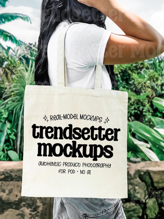 Liberty Bags OAD113 Natural Mockup, Canvas Tote Bag Mock-Up, Tropical Outdoor Lifestyle, Real Person Model