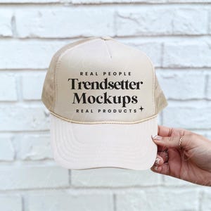 Otto Trucker Cap Mockup, 39-169 Tan Baseball Hat Mockup, Mesh Hat Mock-up, Lifestyle Mockup, Baseball Cap Mockup, Aesthetic Mockup