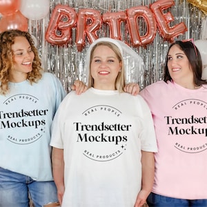Comfort Colors 1717 White Mockup, CC1717 Bachelorette Group Mock-up, Oversized Tee, Trendy Bridal Party, Real Person Model