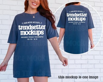 Comfort Colors 1717 Navy T-Shirt Mockup, CC1717 Front & Back, Minimalist Lifestyle