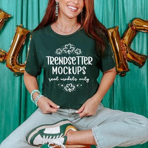 Gildan Bella Canvas 3001 Forest St. Patrick's TShirt Mockup | BC3001 Forest St. Paddy Crop Top Mock-up | Real Model | Trendy St Patricks