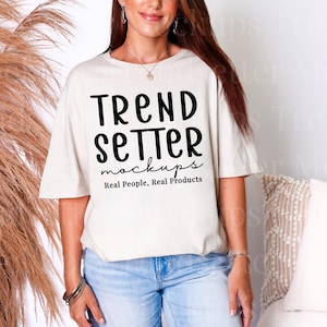 Gildan 64000 Natural TShirt Mockup | Gildan 64000 Shirt Mock-up | Real Person Model | Mock for POD | Trendy Minimalist Boho Aesthetic