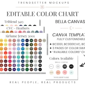 Editable Bella Canvas Color Chart, Bella Canvas 3001 Color Chart, Editable Color Chart Canva Template, 3001CVC Chart, Triblend Color Chart