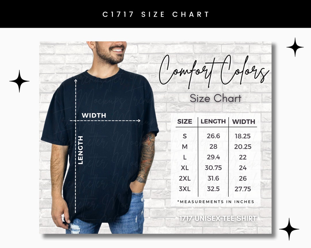 Mens Comfort Colors C1717 Size Chart, CC1717 Unisex Measurement Guide ...