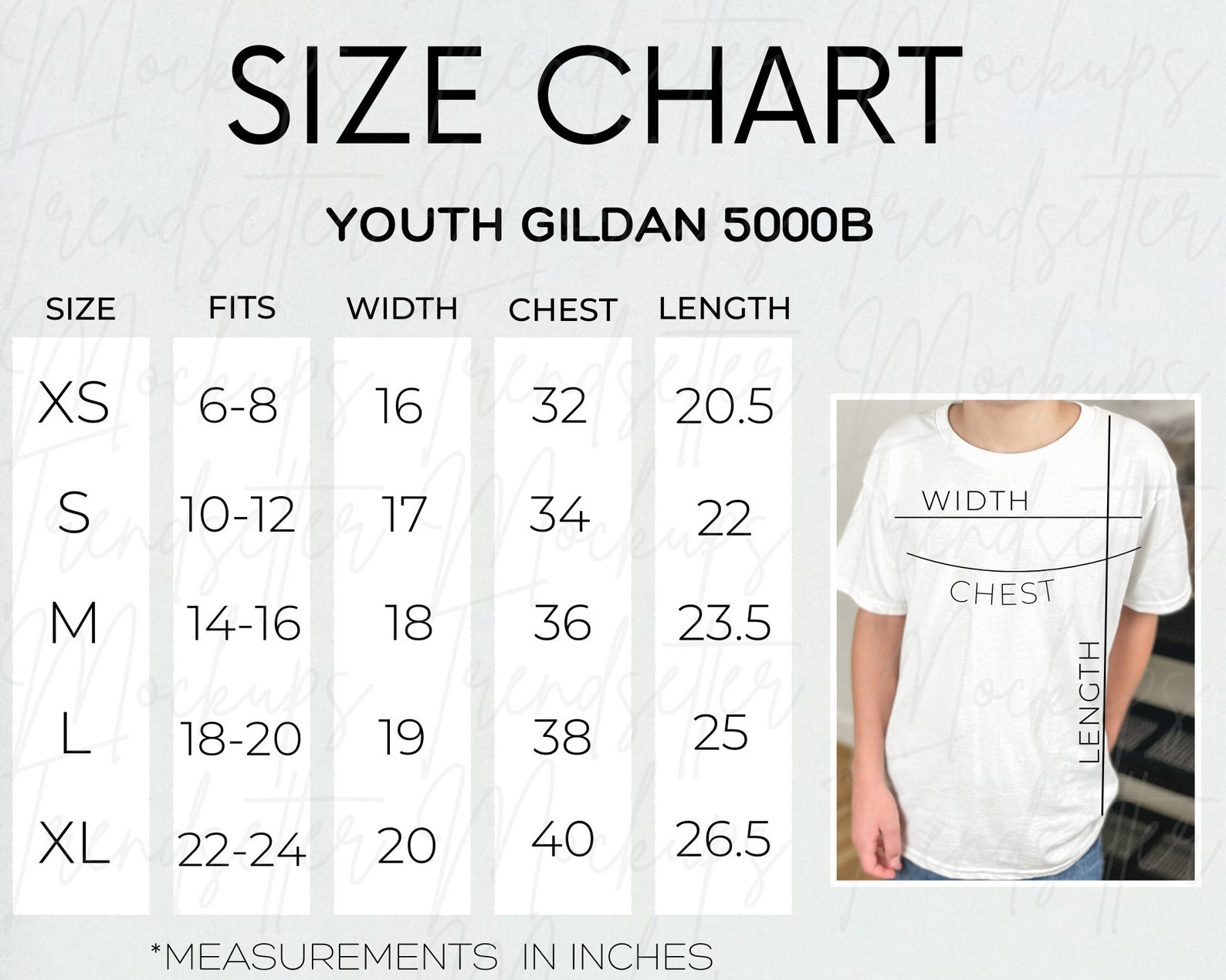 Gildan 5000B Youth Size Chart Unisex Gildan 5000B Size - Etsy
