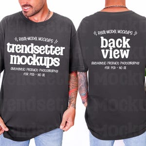Men's Comfort Colors 1717 Graphite Split View Mockup, Front and Back, Real Model