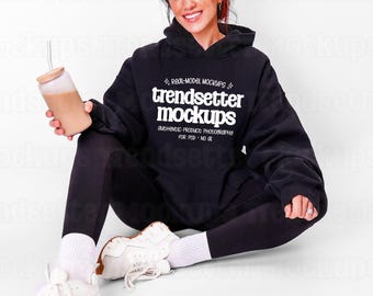 Gildan 18500 Black Hoodie Mockup, G18500 Hooded Sweatshirt, Real Model