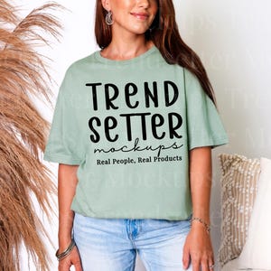 Gildan 64000 Sage TShirt Mockup | Gildan 64000 Shirt Mock-up | Real Person Model | Mock for POD | Trendy Minimalist Boho Aesthetic