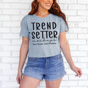 Next Level 5080 Stonewash Denim Mockup, NL5080 T-Shirt, Real Model